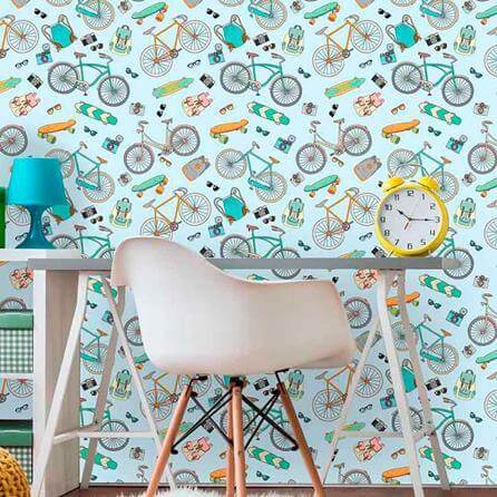 Papel de Parede Adesivo Skate Câmera Azul 140262949 - Papel na Parede