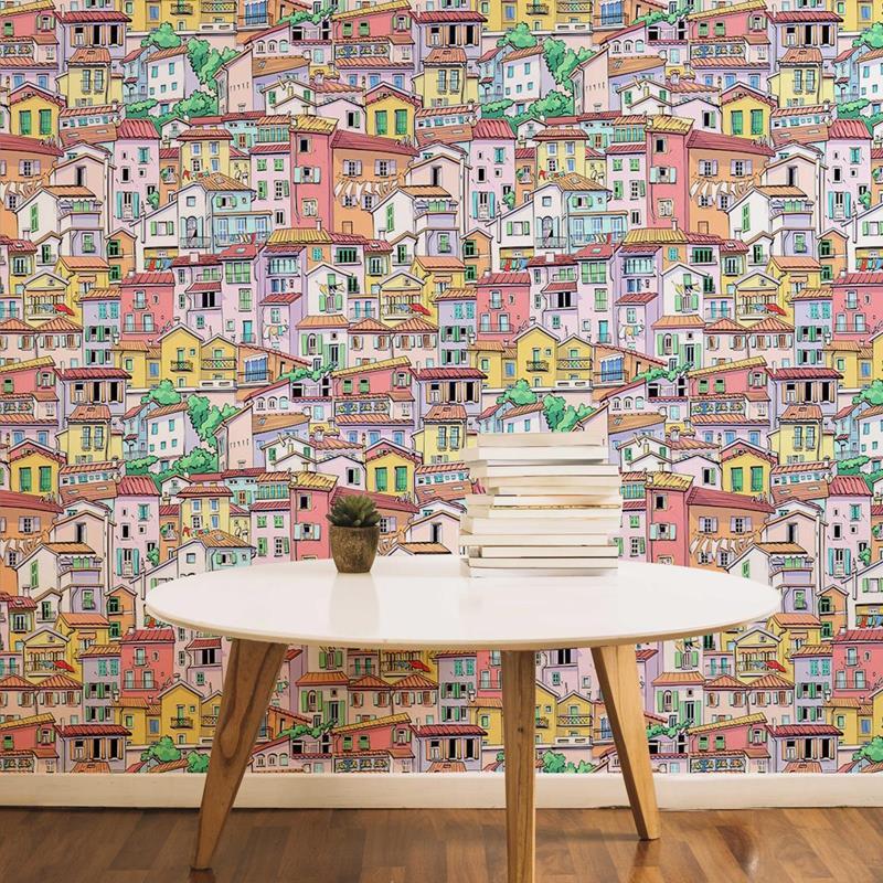Papel de Parede Adesivo Sobrados Coloridos N05001 - Papel na Parede