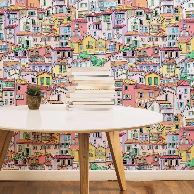 Papel de Parede Adesivo Sobrados Coloridos N05001 - Papel na Parede
