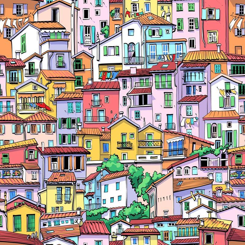 Papel de Parede Adesivo Sobrados Coloridos N05001 - Papel na Parede