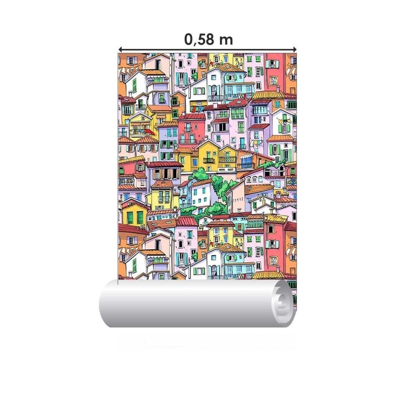 Papel de Parede Adesivo Sobrados Coloridos N05001 - Papel na Parede
