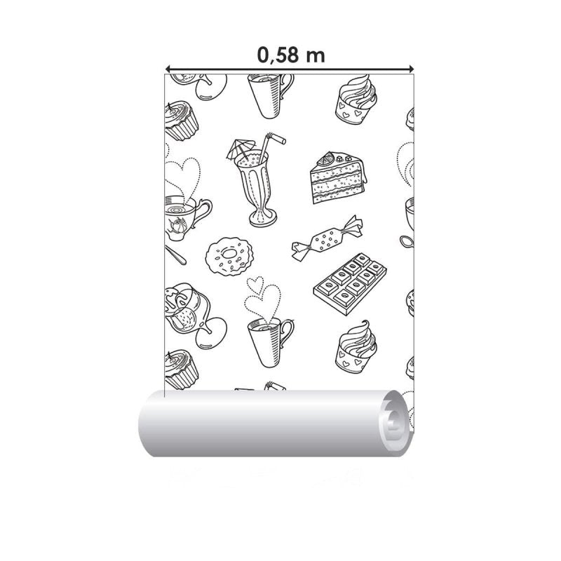 Papel de Parede Adesivo Sobremesas Preto e Branco N04087 - Papel na Parede