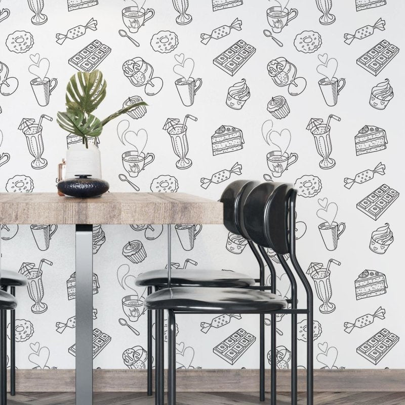 Papel de Parede Adesivo Sobremesas Preto e Branco N04087 - Papel na Parede