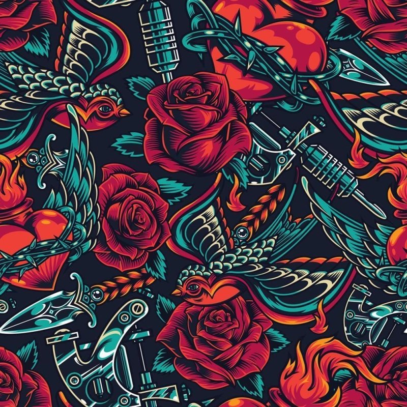 Papel de Parede Adesivo Tatuagens Vintage N08081 - Papel na Parede
