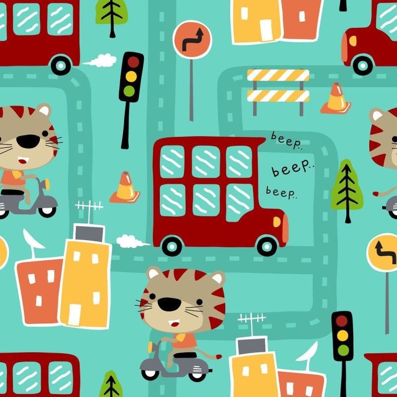 Papel de Parede Adesivo Tigre na Cidade Infantil N05028 - Papel na Parede