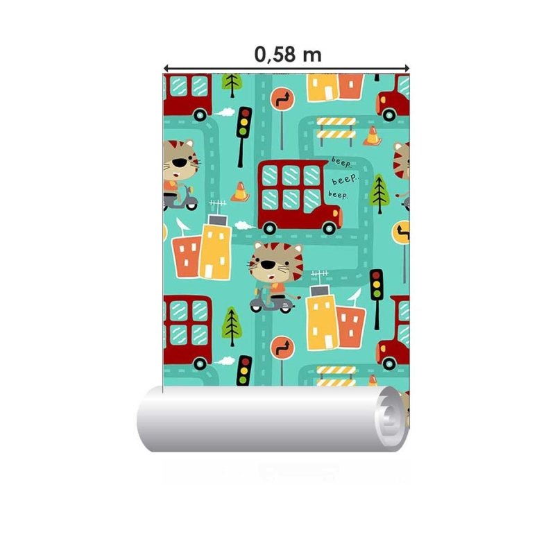 Papel de Parede Adesivo Tigre na Cidade Infantil N05028 - Papel na Parede