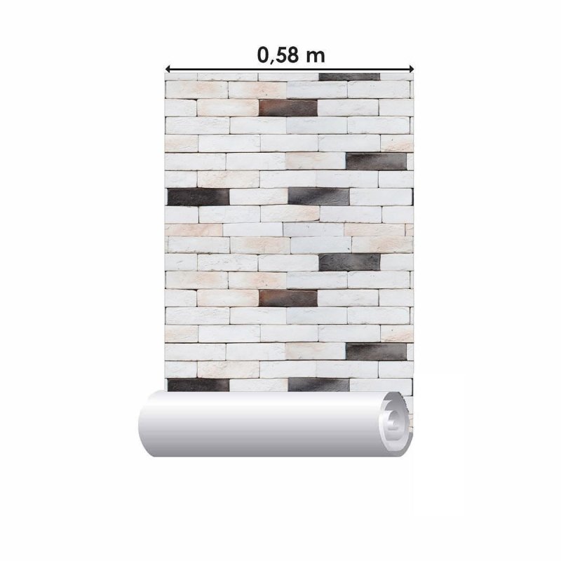 Papel de Parede Adesivo Tijolo Branco e Preto NP105 - Papel na Parede