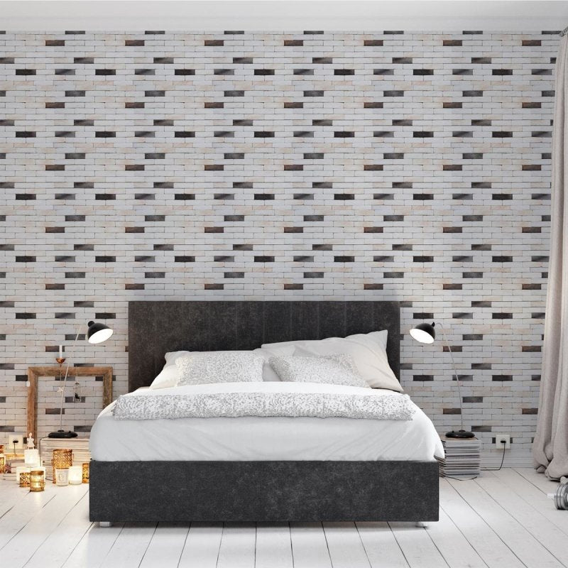 Papel de Parede Adesivo Tijolo Branco e Preto NP105 - Papel na Parede