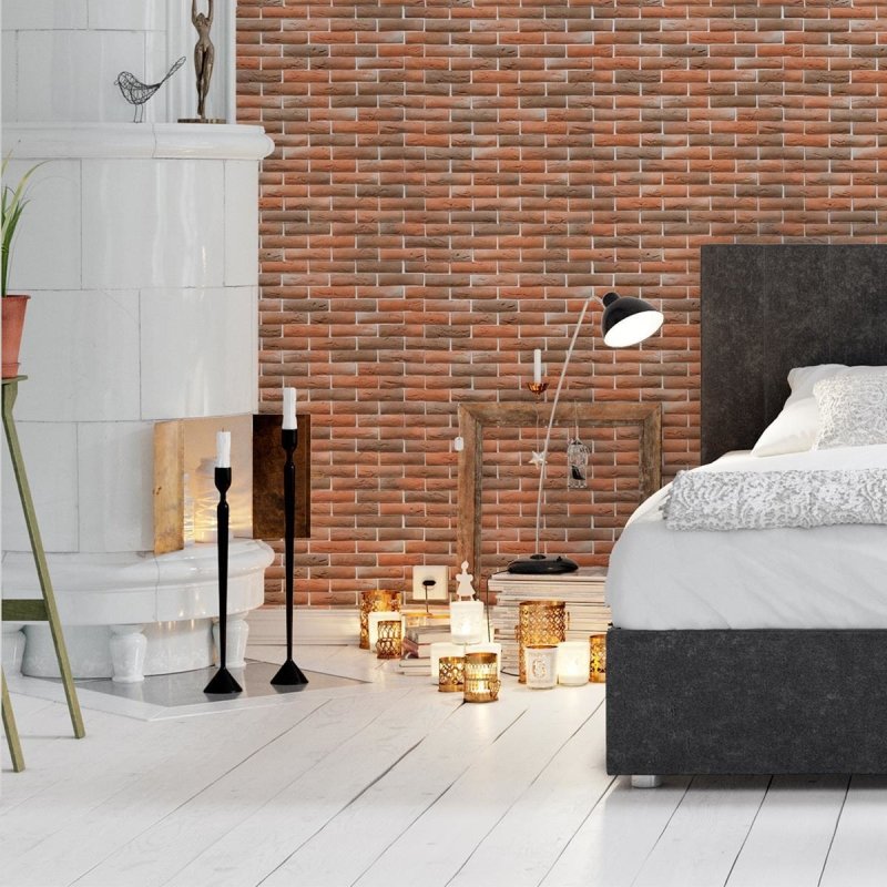 Papel de Parede Adesivo Tijolo Claro Vermelho NP004 - Papel na Parede
