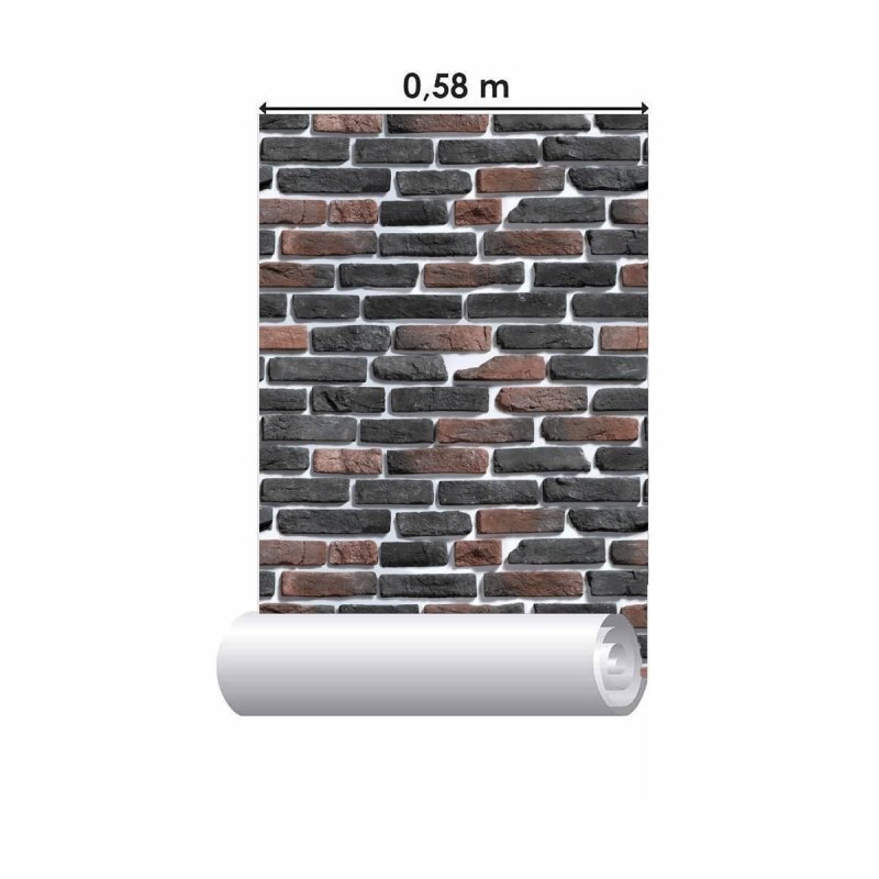 Papel de Parede Adesivo Tijolo Preto e Marrom NP076 - Papel na Parede