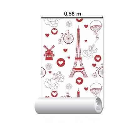 Papel de Parede Adesivo Torre Eiffel Vermelho 173354 - Papel na Parede