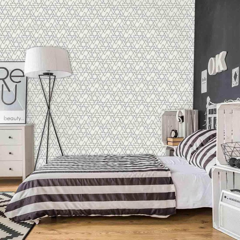 Papel de Parede Adesivo Triangulo Geométrico Preto Branco Jovem 399124609 - Papel na Parede