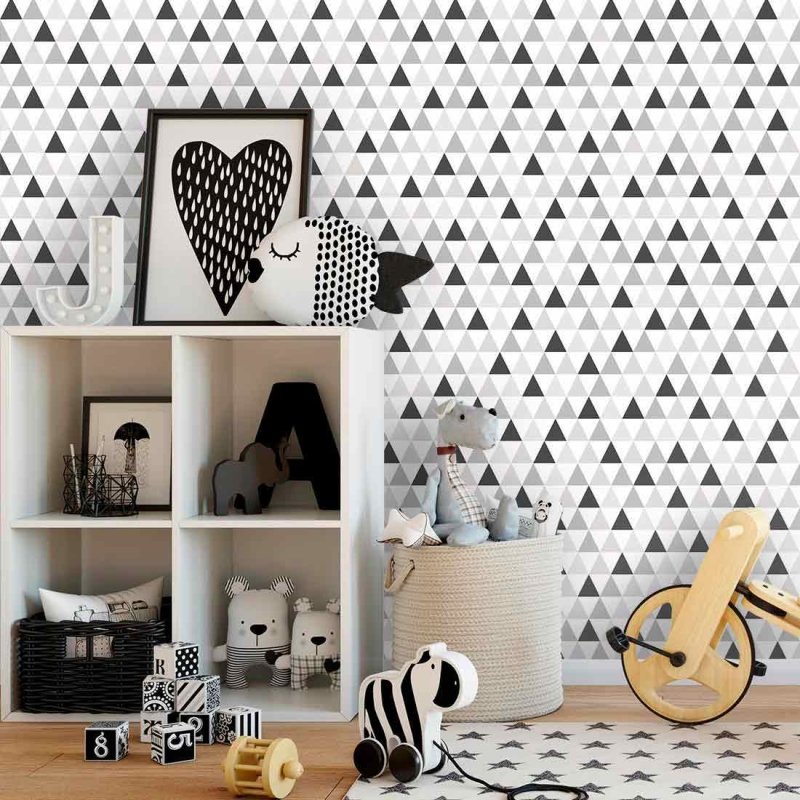 Papel de Parede Adesivo Triângulos Cinza 65412 - Papel na Parede