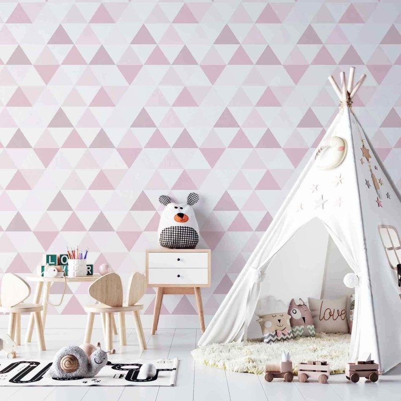 Papel de Parede Adesivo Triângulos Rosa 45122 - Papel na Parede