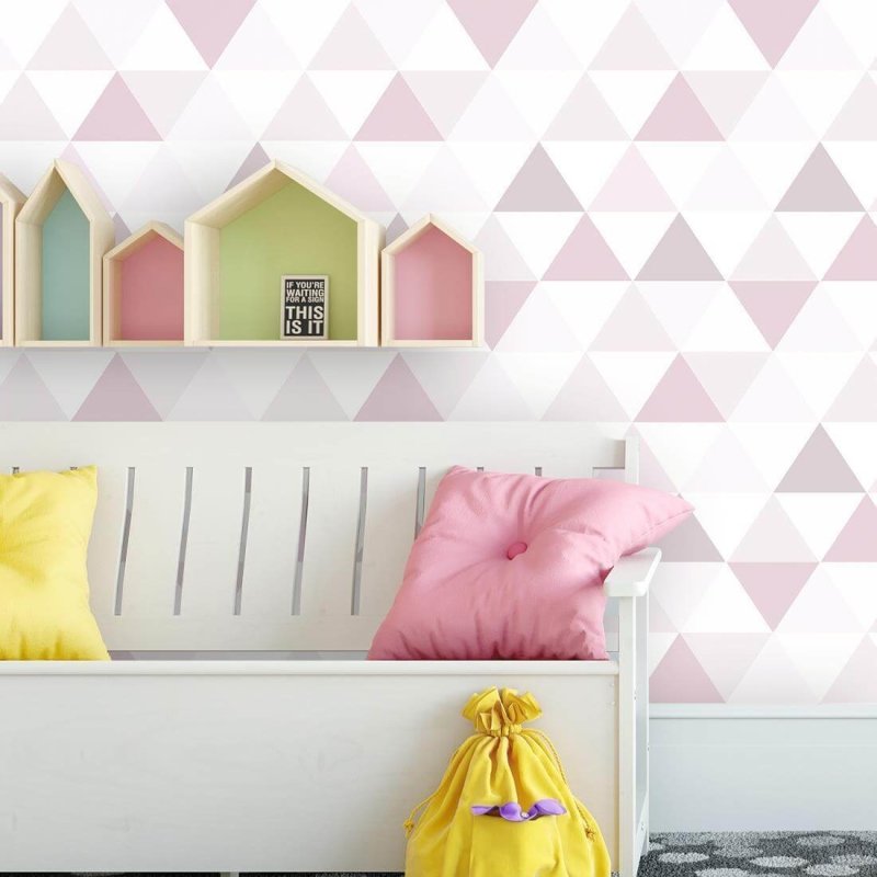 Papel de Parede Adesivo Triângulos Rosa 45122 - Papel na Parede