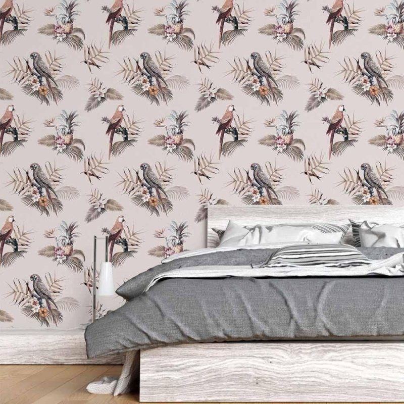 Papel de Parede Adesivo Tropical Araras e Flores N015082 - Papel na Parede