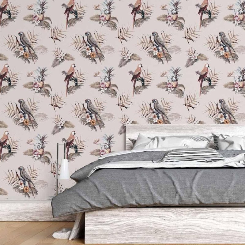 Papel de Parede Adesivo Tropical Araras e Flores N015082 - Papel na Parede