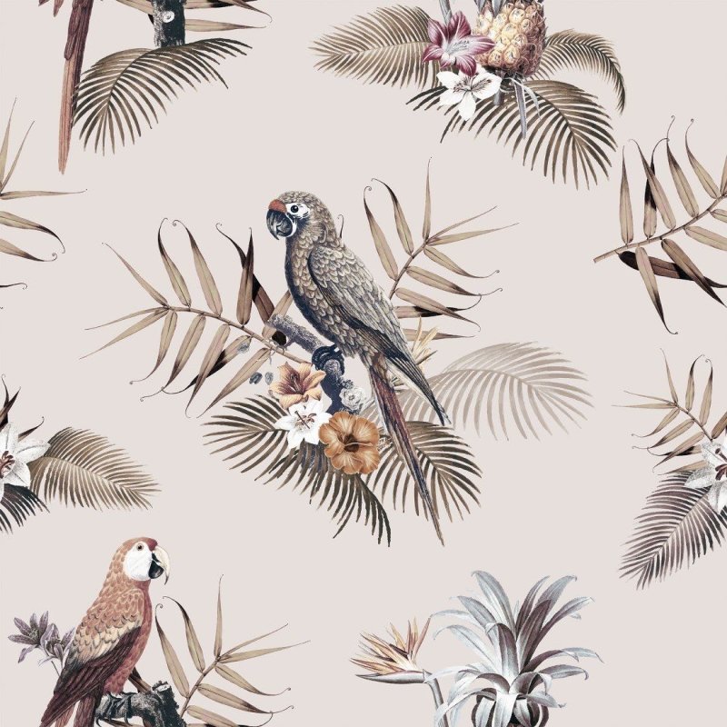 Papel de Parede Adesivo Tropical Araras e Flores N015082 - Papel na Parede