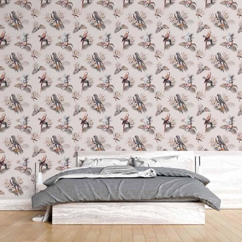 Papel de Parede Adesivo Tropical Araras e Flores N015082 - Papel na Parede