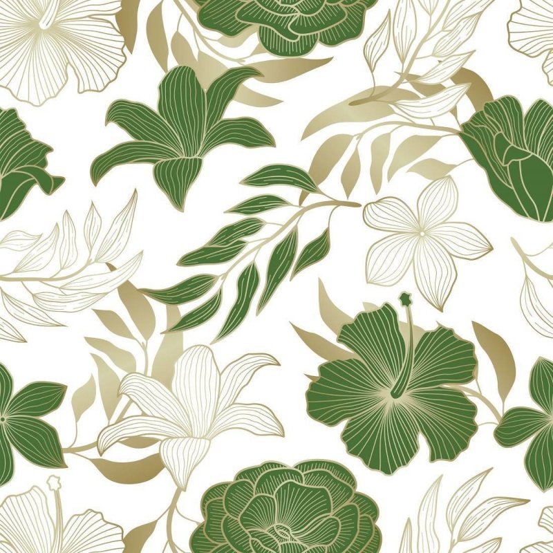 Papel de Parede Adesivo Tropical Folhas e Flores N017066 - Papel na Parede
