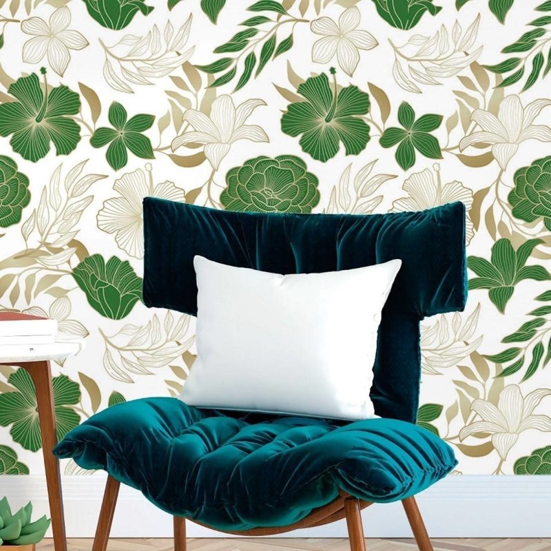 Papel de Parede Adesivo Tropical Folhas e Flores N017066 - Papel na Parede