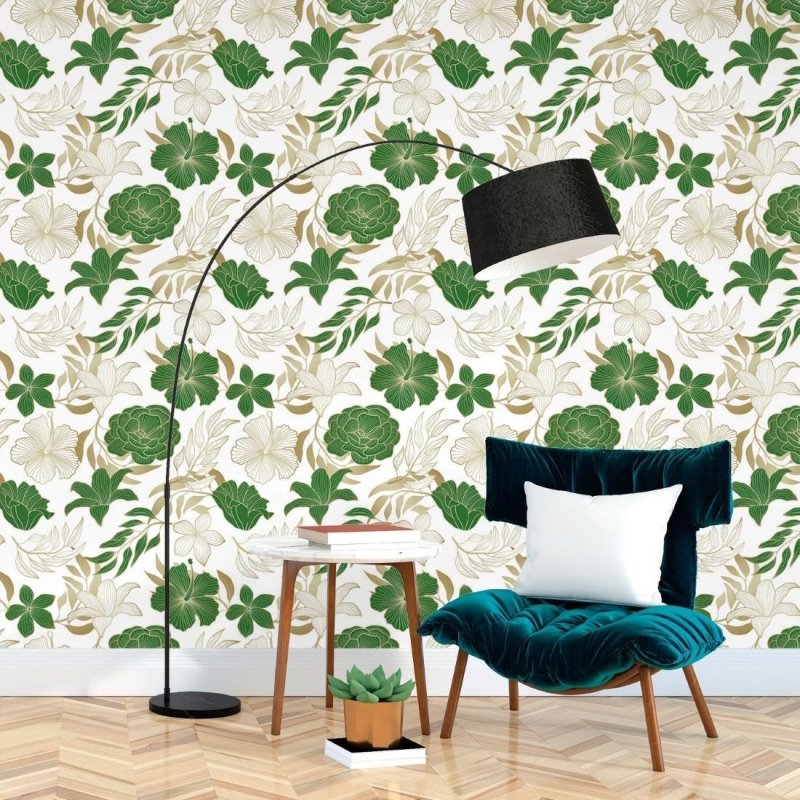 Papel de Parede Adesivo Tropical Folhas e Flores N017066 - Papel na Parede