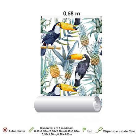 Papel de Parede Adesivo tucano abacaxi folhas 248410549 - Papel na Parede