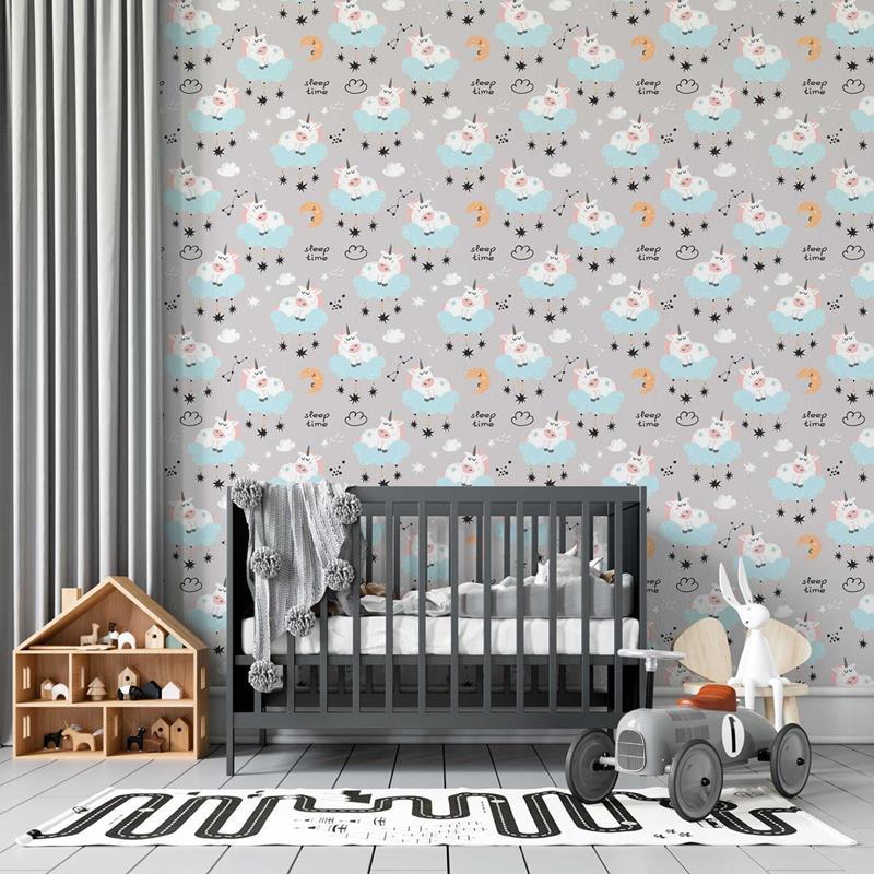 Papel de Parede Adesivo Unicórnios Estrelas e Lua N05048 - Papel na Parede