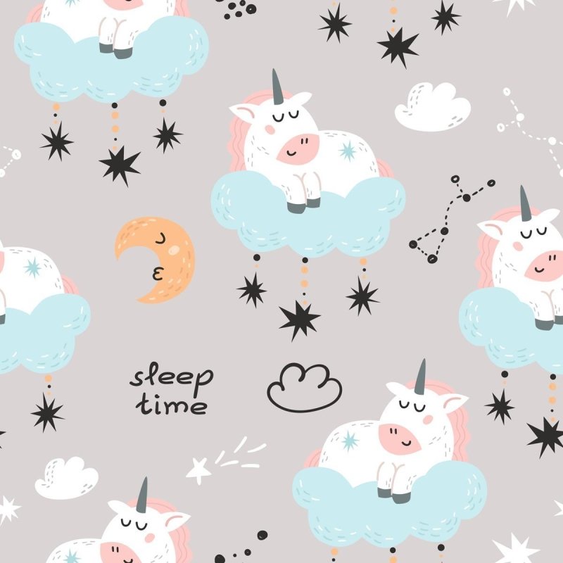 Papel de Parede Adesivo Unicórnios Estrelas e Lua N05048 - Papel na Parede