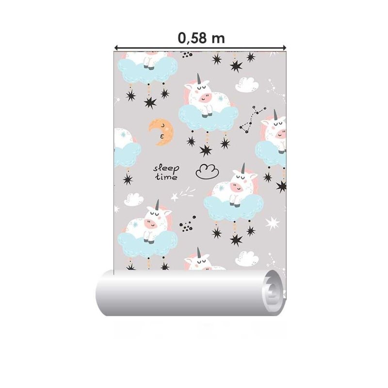 Papel de Parede Adesivo Unicórnios Estrelas e Lua N05048 - Papel na Parede