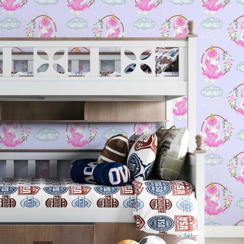 Papel de Parede Adesivo Unicórnios Rosa e Lilás N07036 - Papel na Parede