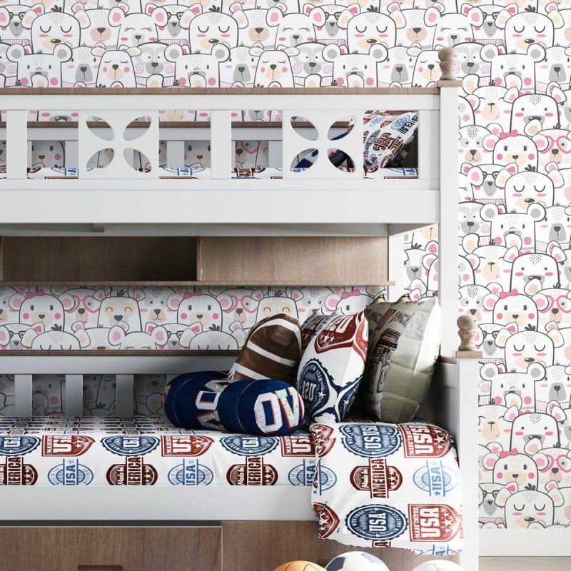 Papel de Parede Adesivo Ursinhos Minimalistas Infantil N07016 - Papel na Parede