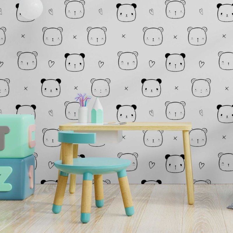 Papel de Parede Adesivo Ursinhos Preto e Branco N08076 - Papel na Parede