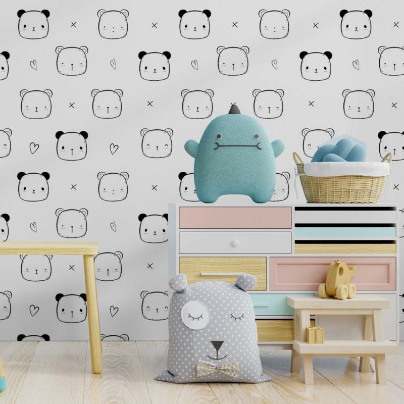 Papel de Parede Adesivo Ursinhos Preto e Branco N08076 - Papel na Parede