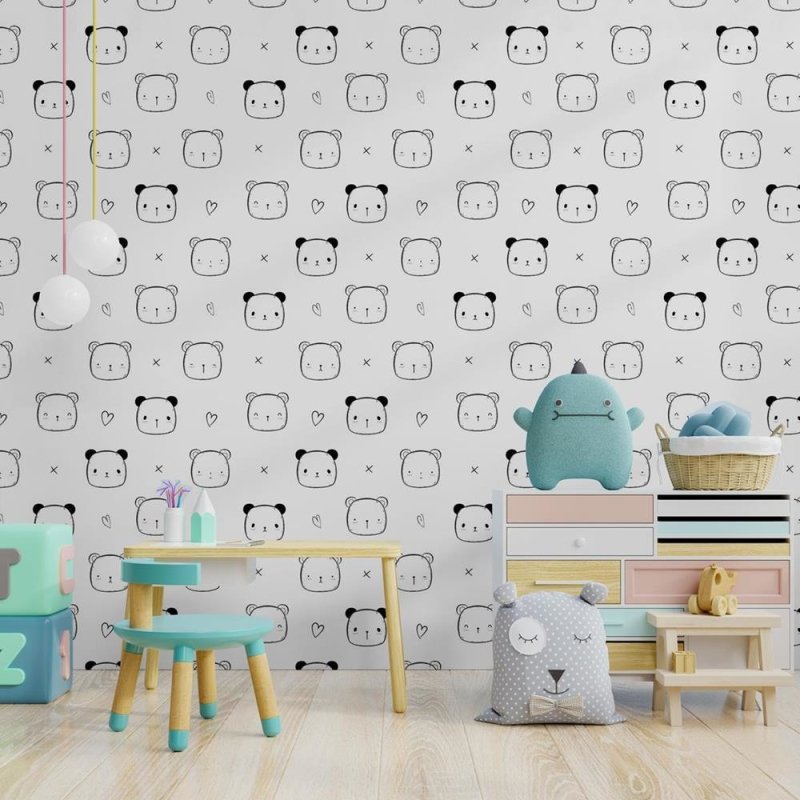 Papel de Parede Adesivo Ursinhos Preto e Branco N08076 - Papel na Parede