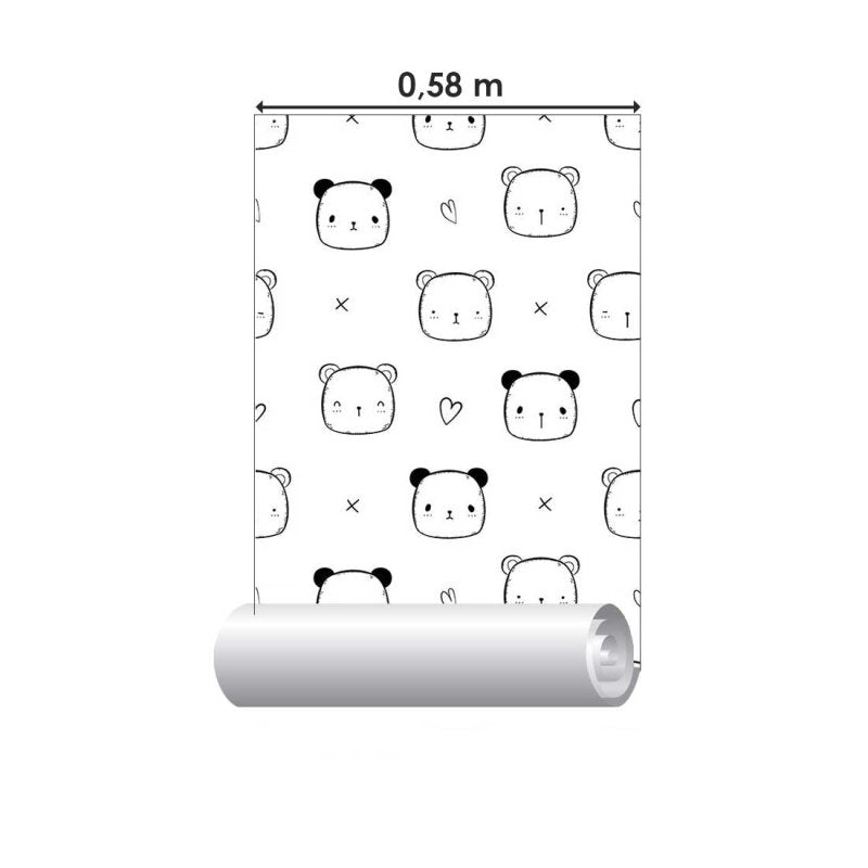 Papel de Parede Adesivo Ursinhos Preto e Branco N08076 - Papel na Parede