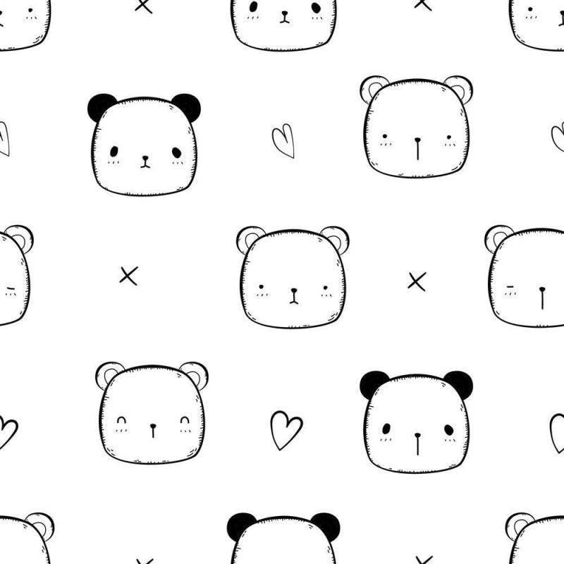 Papel de Parede Adesivo Ursinhos Preto e Branco N08076 - Papel na Parede