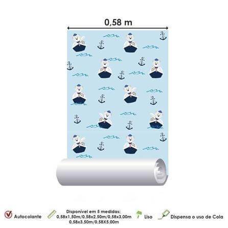 Papel de Parede Adesivo Urso Marinheiro Azul 2424 - Papel na Parede