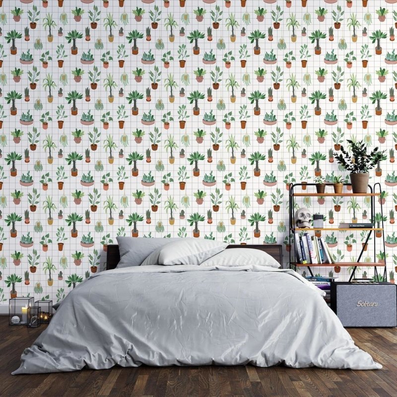 Papel de Parede Adesivo Vasos com plantas e folhas N03016 - Papel na Parede