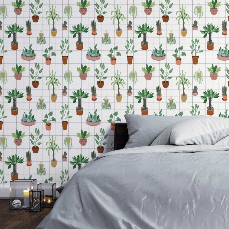 Papel de Parede Adesivo Vasos com plantas e folhas N03016 - Papel na Parede