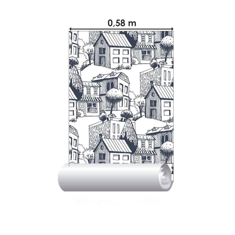 Papel de Parede Adesivo Vilarejo Nanquim N010037 - Papel na Parede