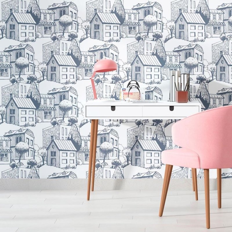 Papel de Parede Adesivo Vilarejo Nanquim N010037 - Papel na Parede