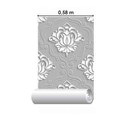 Papel de Parede Adesivo Vintage Floral 3D Cinza 251587870 - Papel na Parede