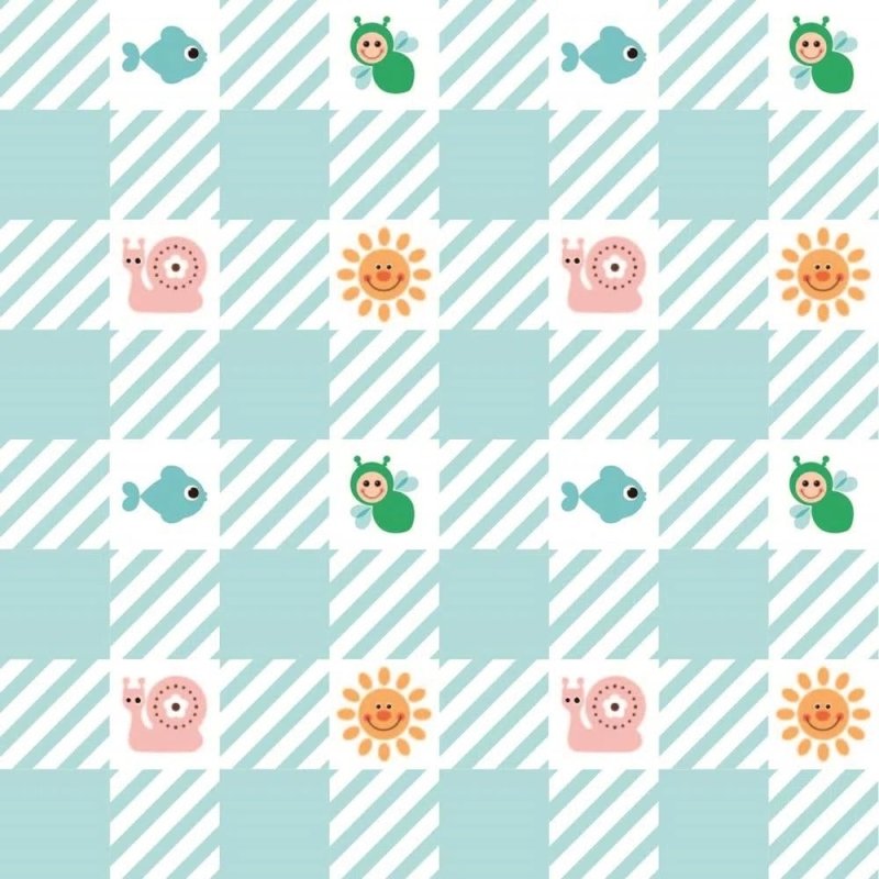 Papel de Parede Adesivo Xadrez Azul Bichinhos 311880251 - Papel na Parede