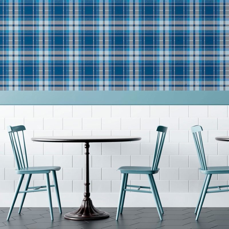 Papel de Parede Adesivo Xadrez Azul N010192 - Papel na Parede