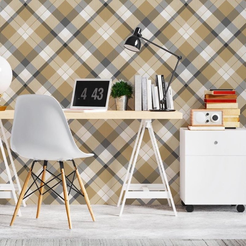 Papel de Parede Adesivo Xadrez Bege Diagonal N06232 - Papel na Parede