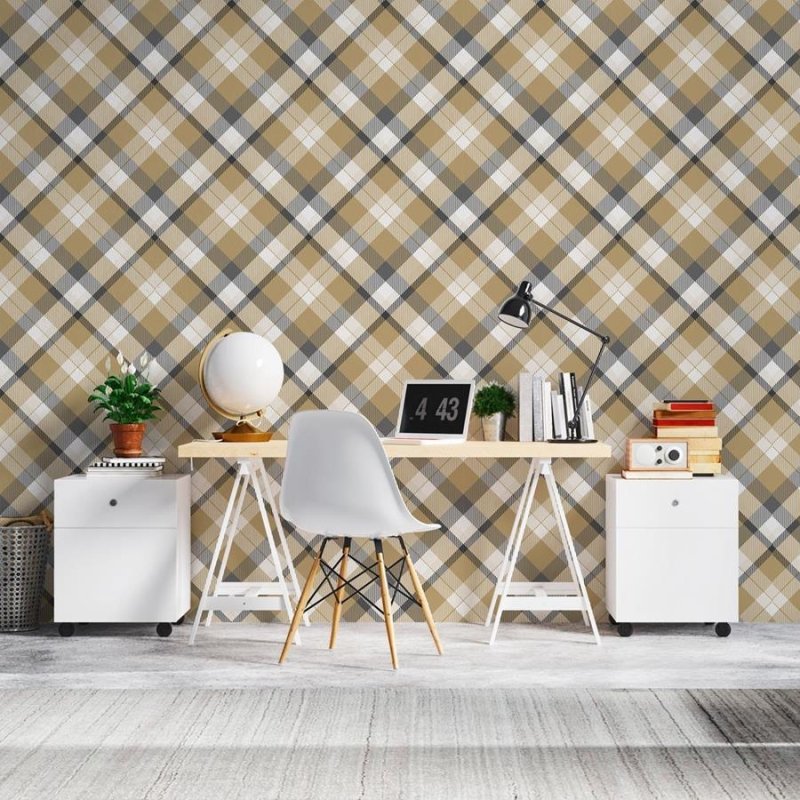 Papel de Parede Adesivo Xadrez Bege Diagonal N06232 - Papel na Parede
