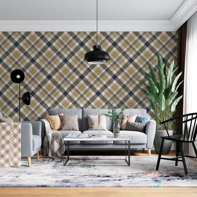 Papel de Parede Adesivo Xadrez Bege Diagonal N06238 - Papel na Parede