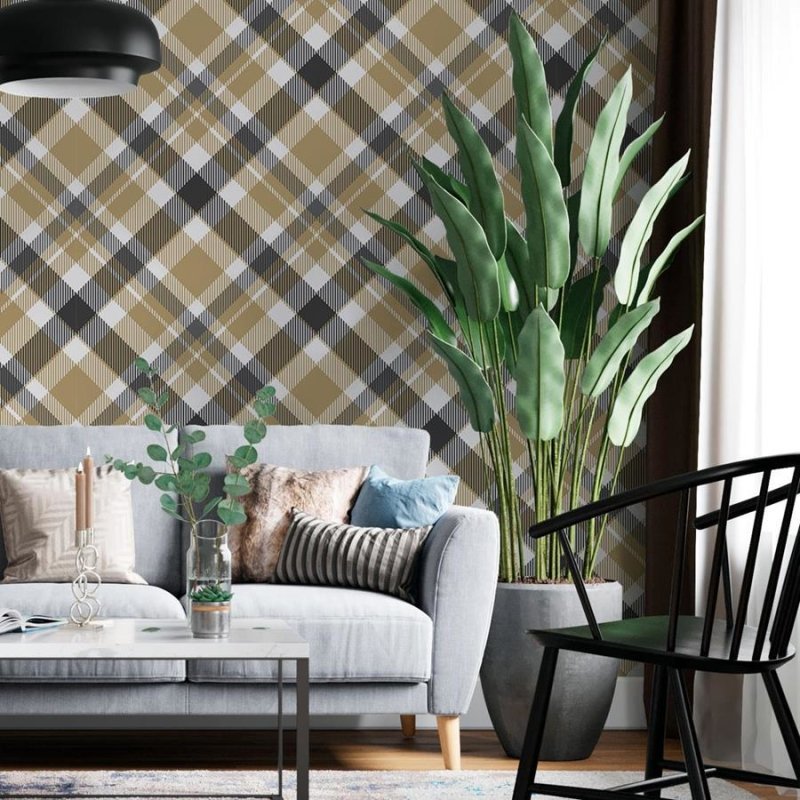 Papel de Parede Adesivo Xadrez Bege Diagonal N06238 - Papel na Parede