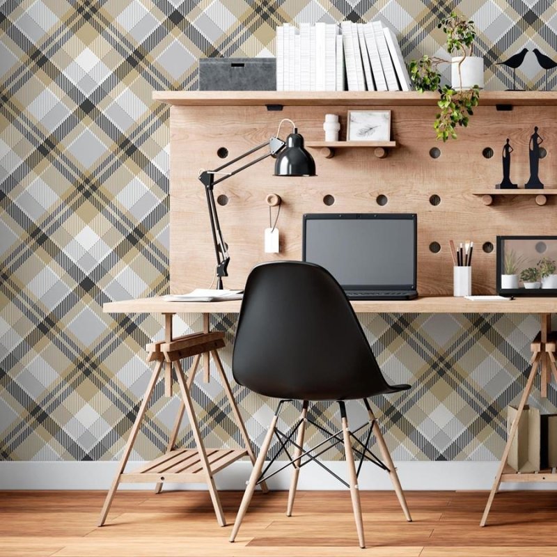 Papel de Parede Adesivo Xadrez Bege N06227 - Papel na Parede